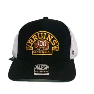 NEW Boston Bruins Centennial Trucker Hat '47 Black Adjustable Mesh Snapback NHL